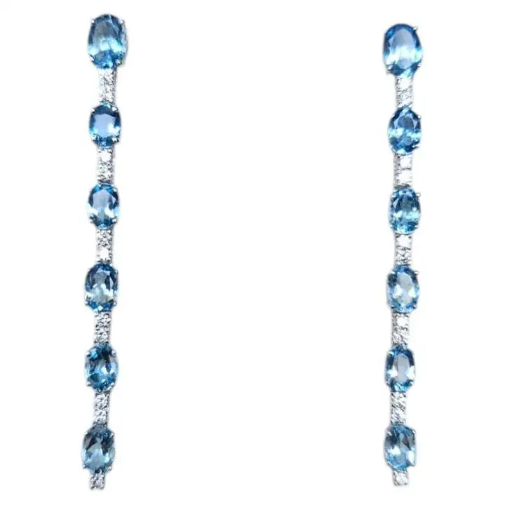 18k White Gold Diamond Dangle Earrings - Natural Aquamarine Gemstone Dangle Earrings