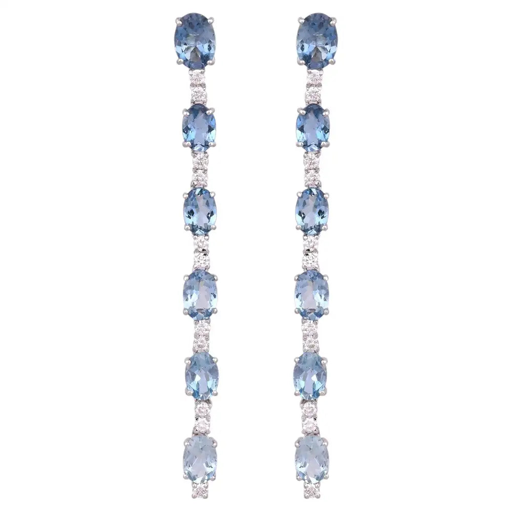 18k White Gold Diamond Dangle Earrings - Natural Aquamarine Gemstone Dangle Earrings