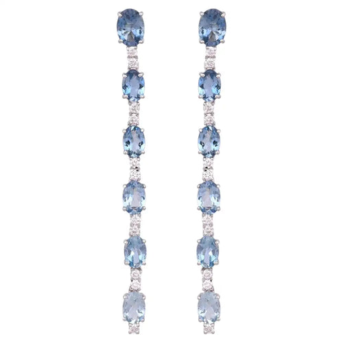 18k White Gold Diamond Dangle Earrings - Natural Aquamarine Gemstone Dangle Earrings