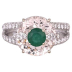 Natural Morganite & Zambian Emerald Gemstone Ring - 18k White Gold Diamond Ring