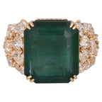 15.63 Ct. Zambian Emerald & Yellow Diamond Statement Ring - 18k Yellow Gold Handmade Ring