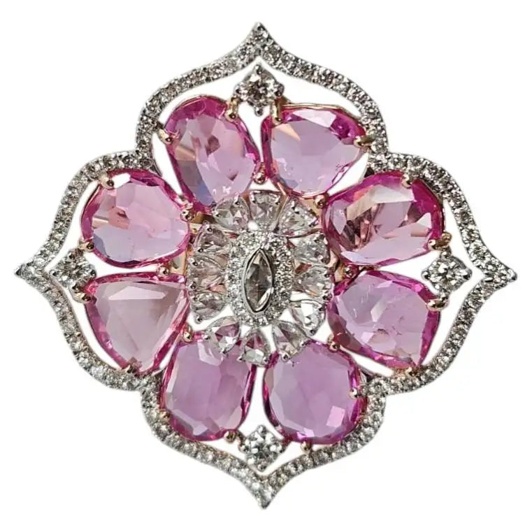 7.17 Ct. Pink Sapphire Gemstone Cocktail Ring - 18k Rose Gold Diamond Handmade Ring