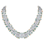 Natural Aquamarine & Zambian Emerald Necklace - 18k White Gold & Yellow Diamond Necklace