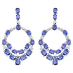 18k White Gold Diamond Handmade Earrings - Natural Blue Sapphire Dangle Earrings