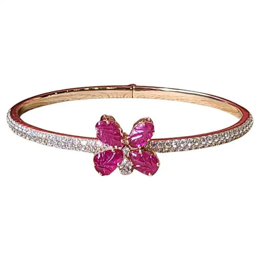 Carved Ruby & Diamonds Modern/Bangle Bracelet