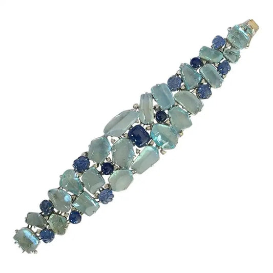 Natural Aquamarine and Blue Sapphire Bracelet with Diamonds