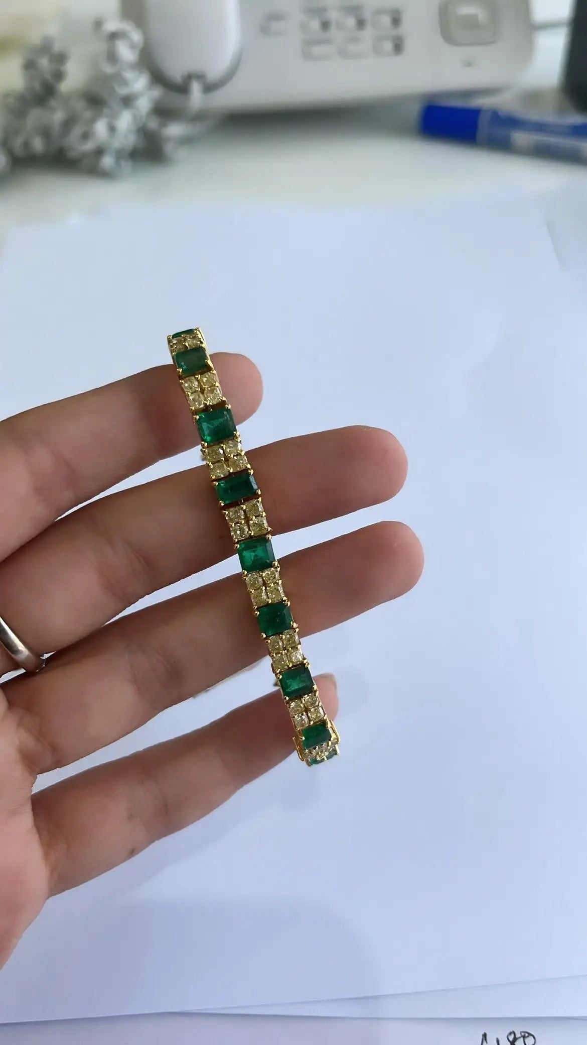 Natural Zambian Emerald in 18K Yellow Gold & Yellow Diamonds Modern Bracelet