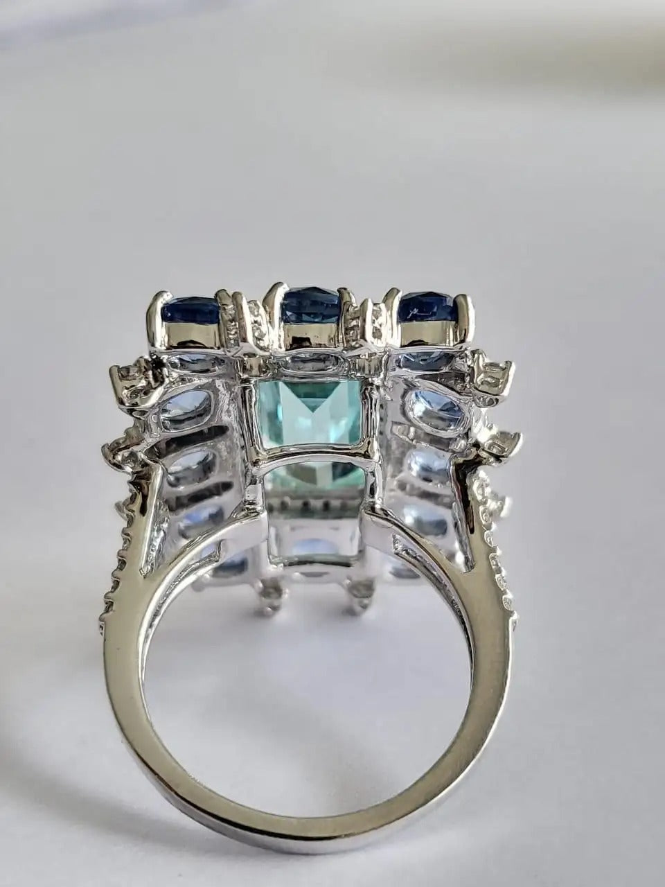 Blue Sapphires, Aquamarine & Diamonds Cocktail Ring