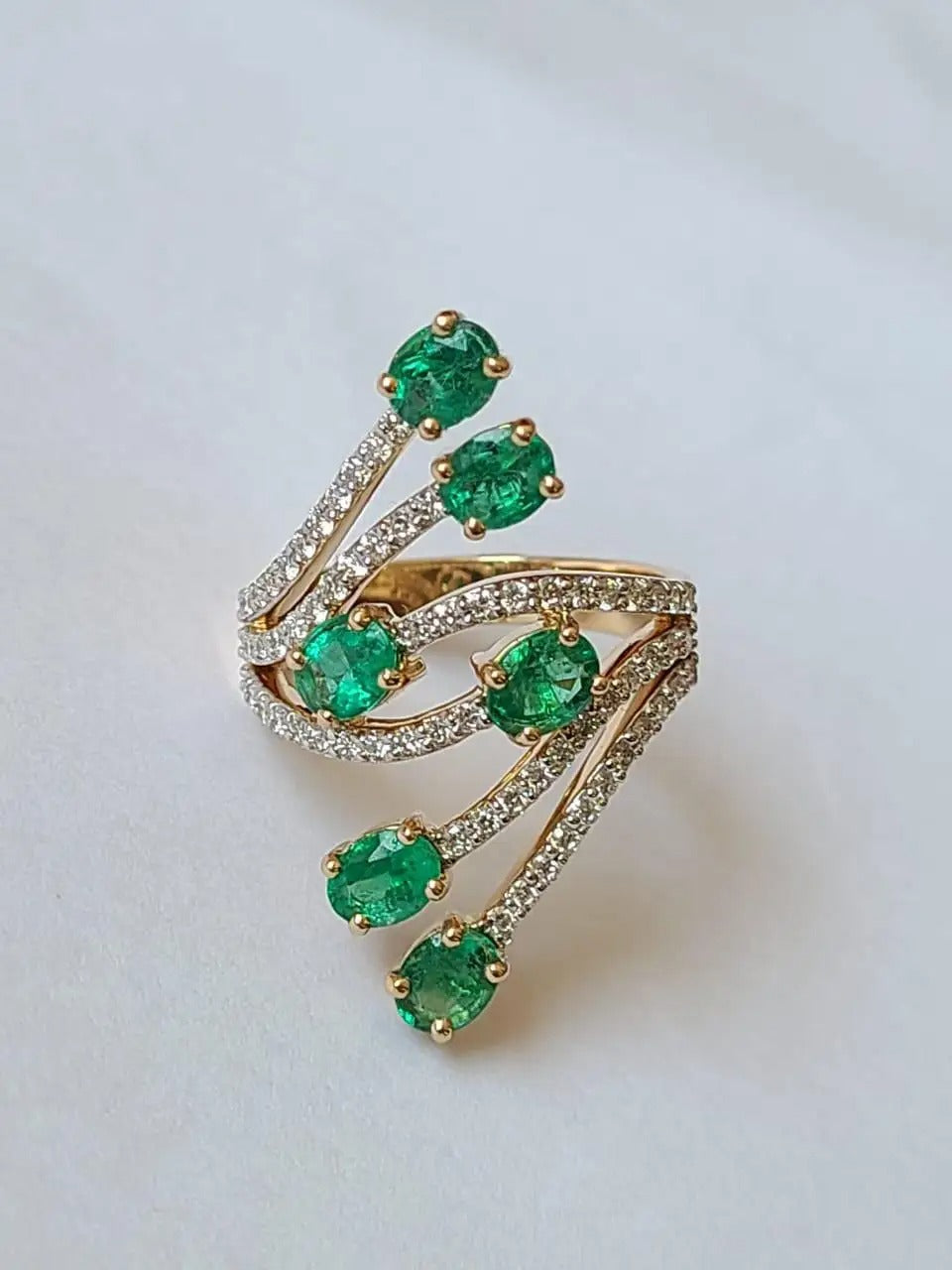 Natural Zambian Emeralds & Diamonds Band Ring