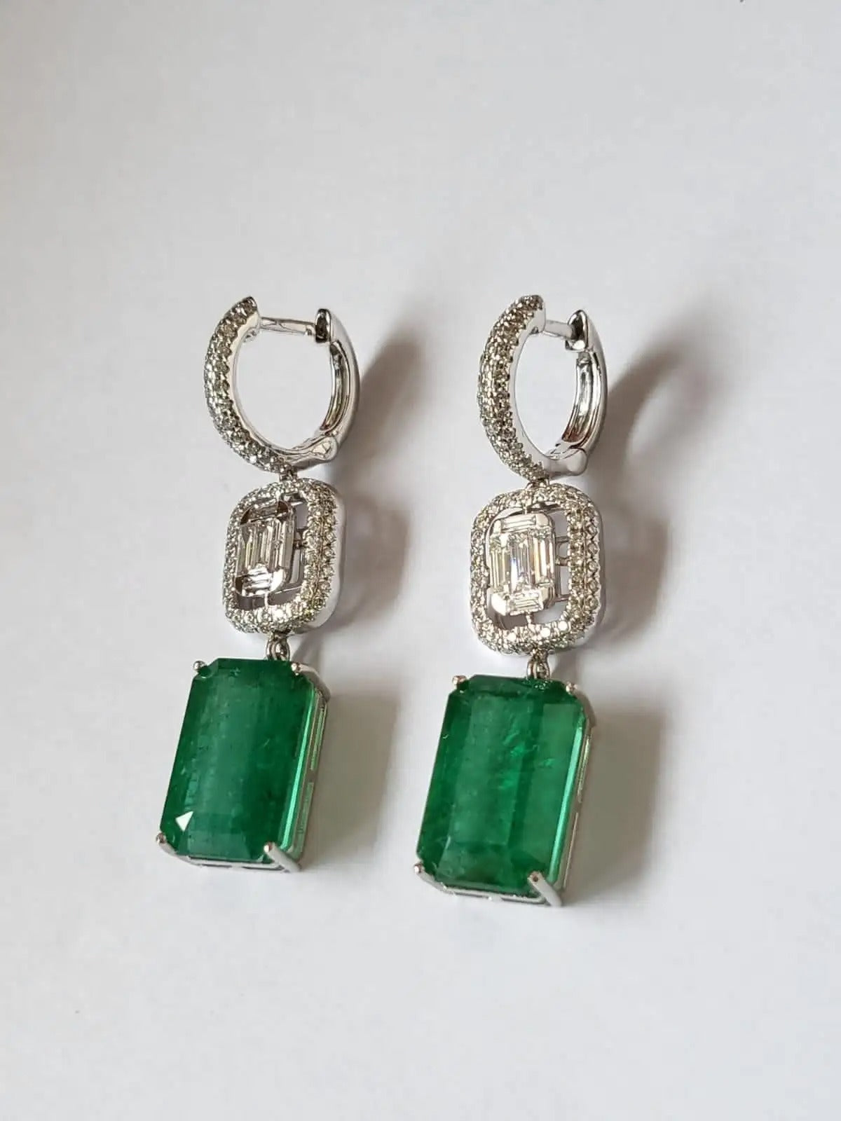 Natural Zambian Emerald Set in 18K Rose Gold & Diamonds Dangle Earrings