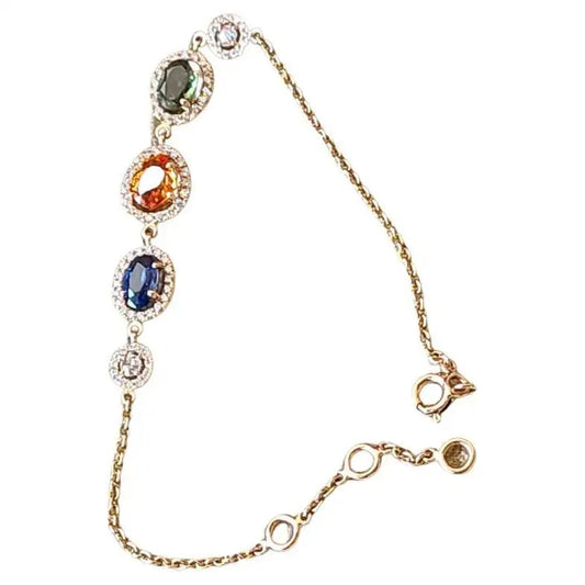 Multi Sapphire Rose Cuts & Diamonds Chain Bracelet