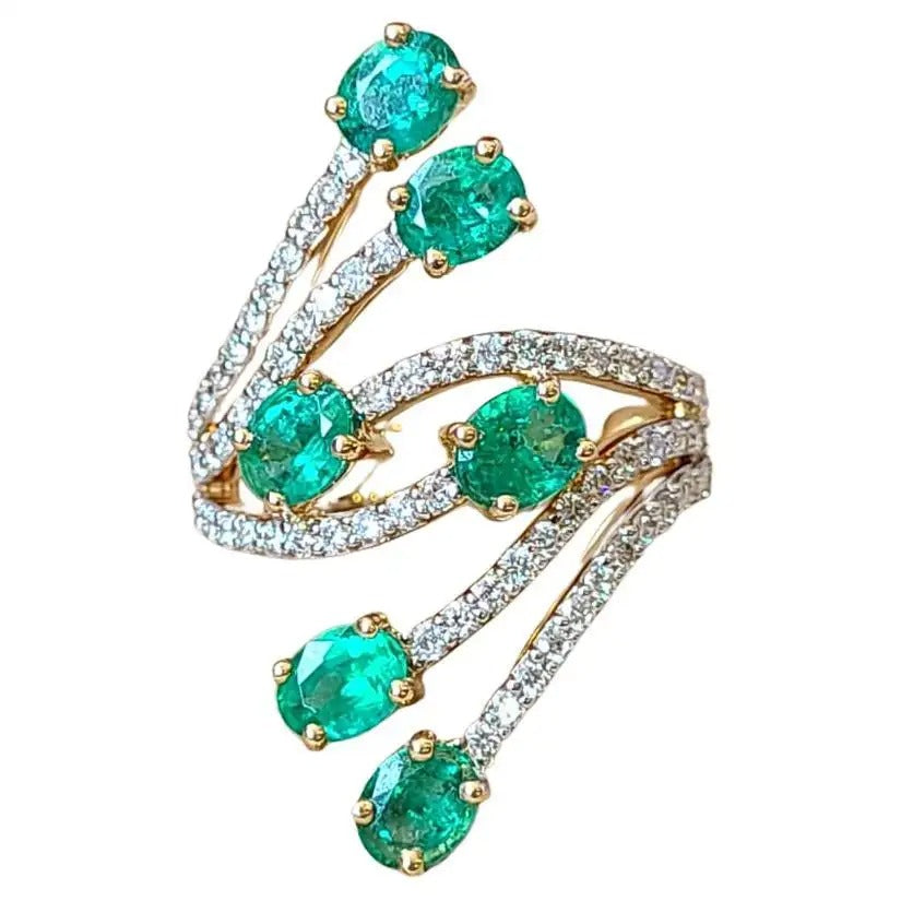 Natural Zambian Emeralds & Diamonds Band Ring