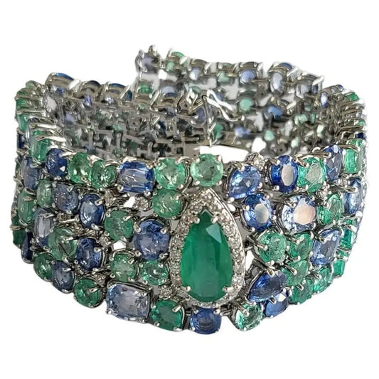 Zambian Emeralds, Blue Sapphires & Diamonds Modern Bracelets
